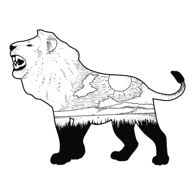 双重曝光效果狮子插画