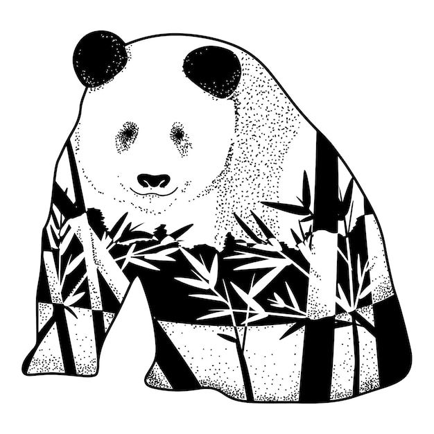 双重曝光效果熊猫插画