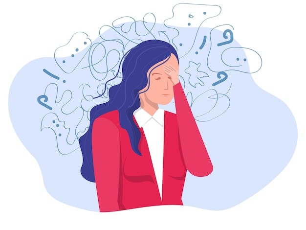 烦躁焦虑的女人人物插画