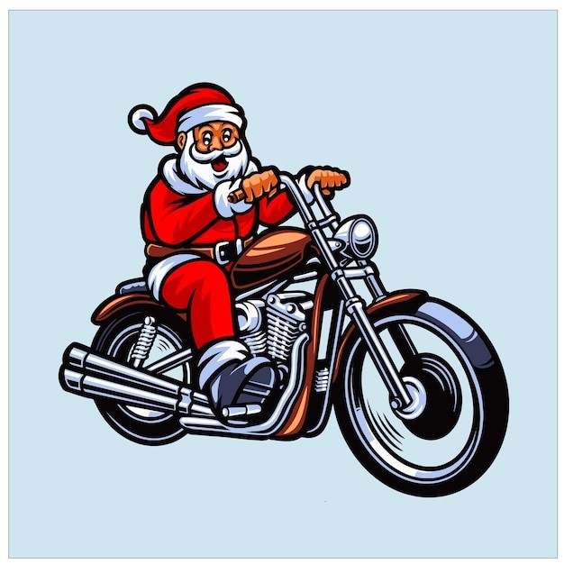 骑摩托车的圣诞老人插画
