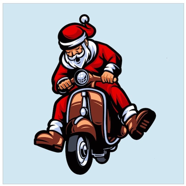 骑摩托车的圣诞老人插画