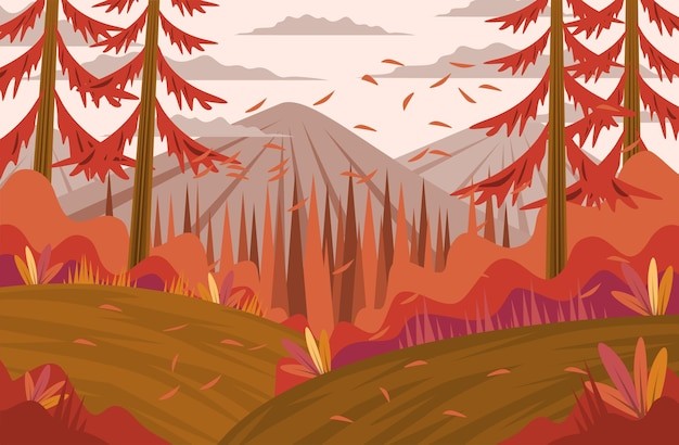 秋天的树木森林插画