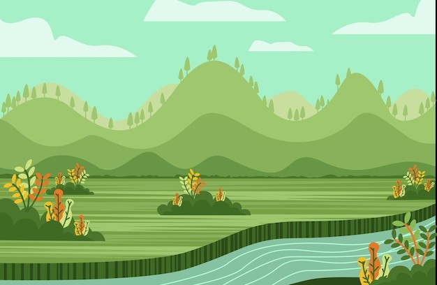 河流山川风景插画