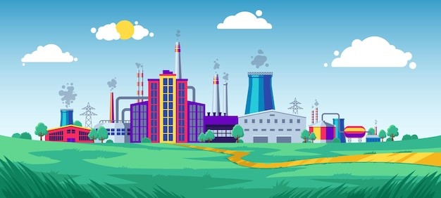 工业区发电厂烟囱厂房插画