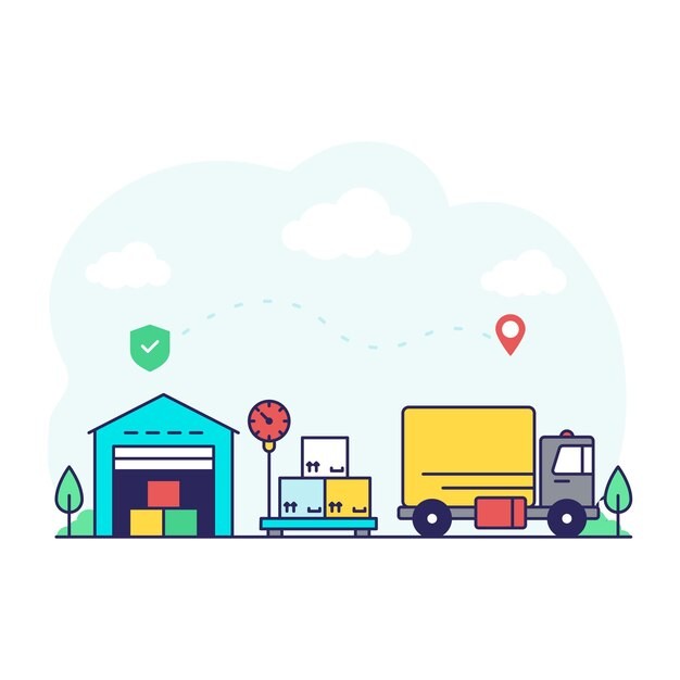 仓库送货物流追踪插画