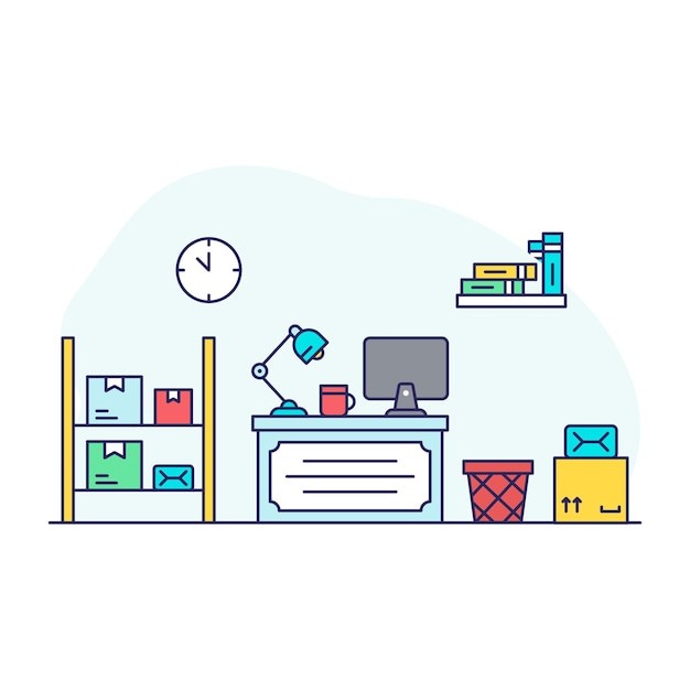 办工作公司电脑桌插画