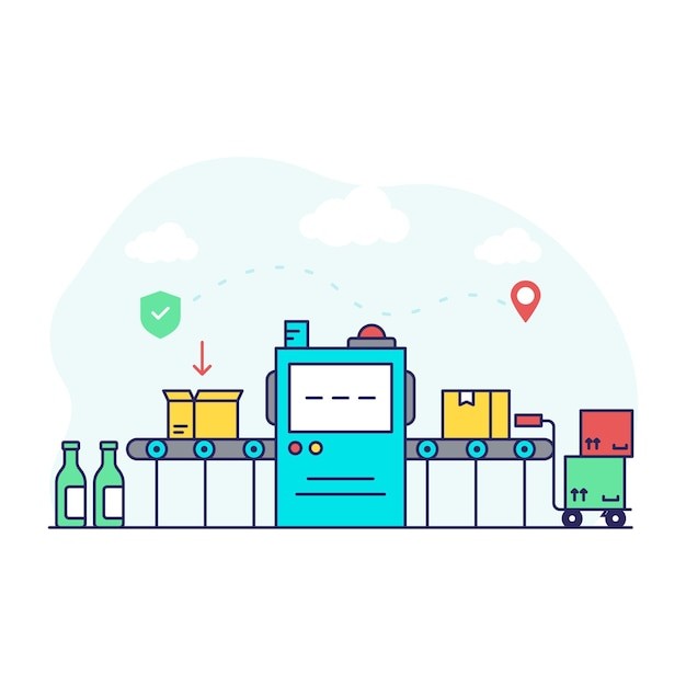 传送带包裹分拣插画