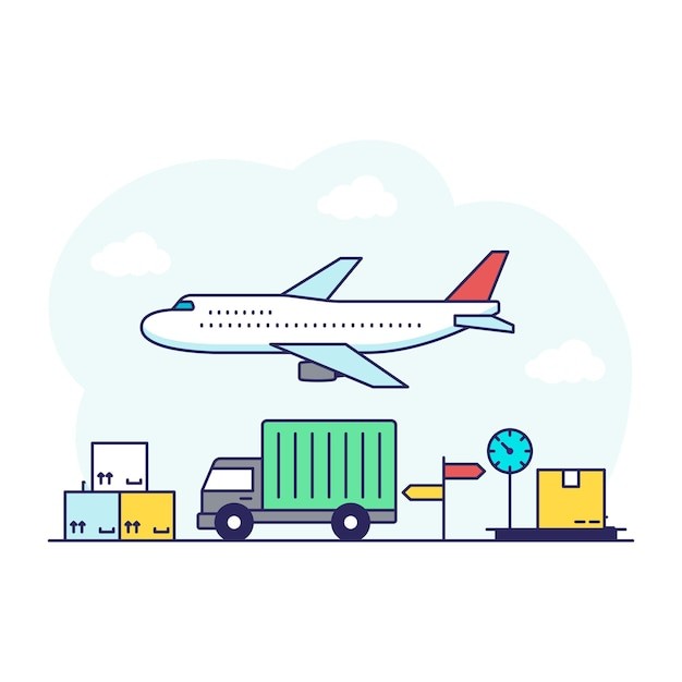 火车飞机航空运输物流快递插画