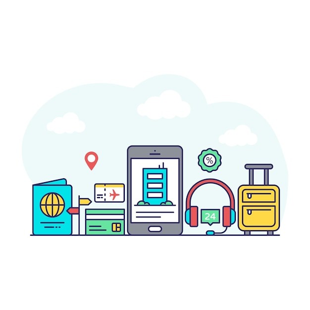 旅游手机预订酒店插画