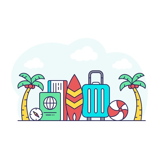海滩度假旅行插画