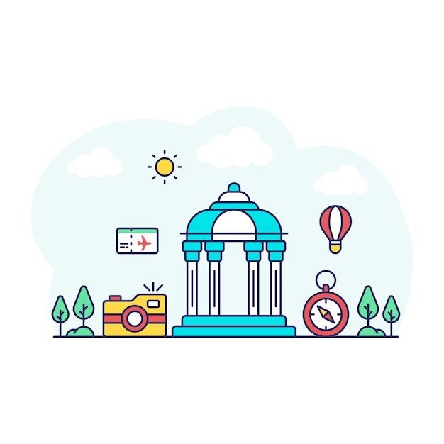 旅游景点拍照观光插画