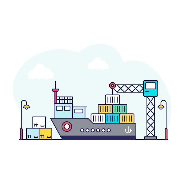 货船货轮码头插画