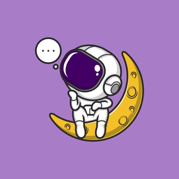 坐在月亮上的宇航员卡通插画