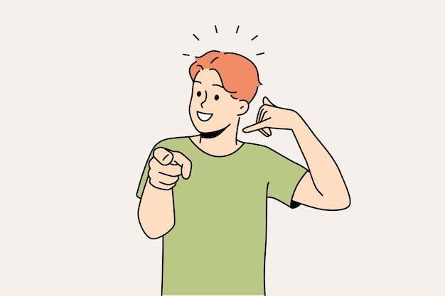 男人做记得回电手势描边插画