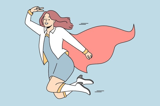 女人打扮成超人描边插画