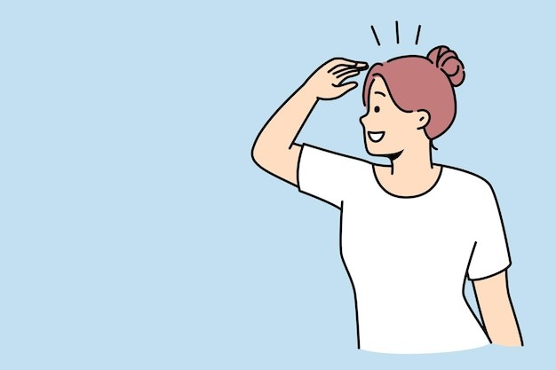 手搭凉棚眺望远方的女人描边插画