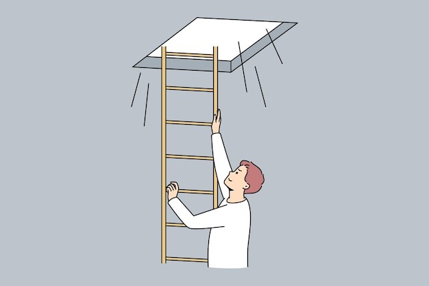 爬梯子的男人描边插画