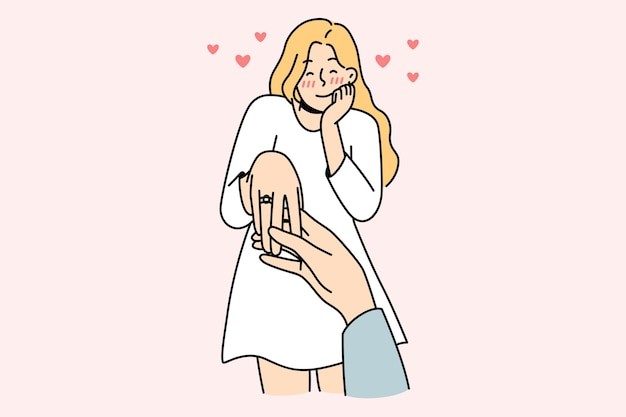 求婚为女友女友戴戒指描边插画