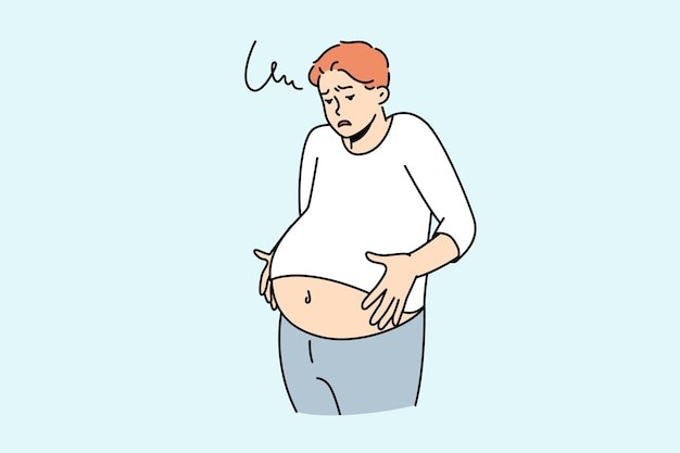 不健康啤酒肚的男人描边插画