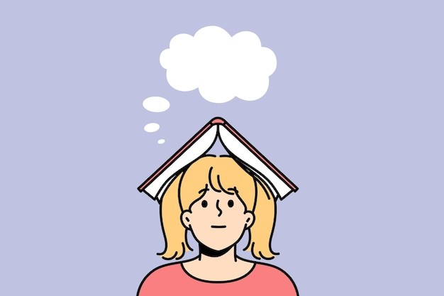 读书想象的女孩描边插画