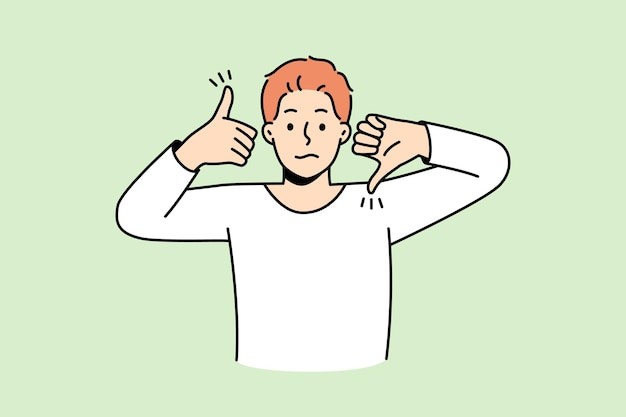 做着喜欢和不喜欢手势的男人描边插画