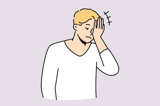 沮丧郁闷的男人描边插画