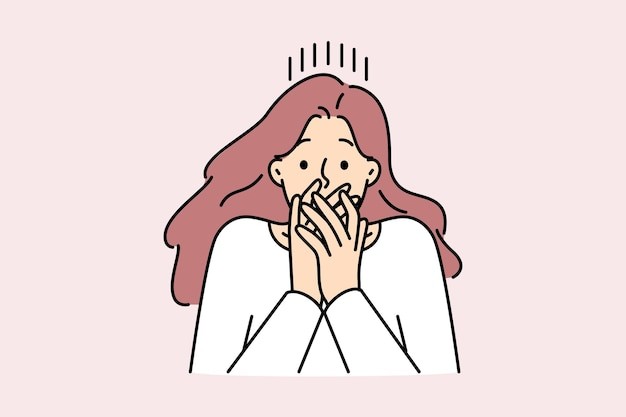 捂嘴震惊的女人描边插画