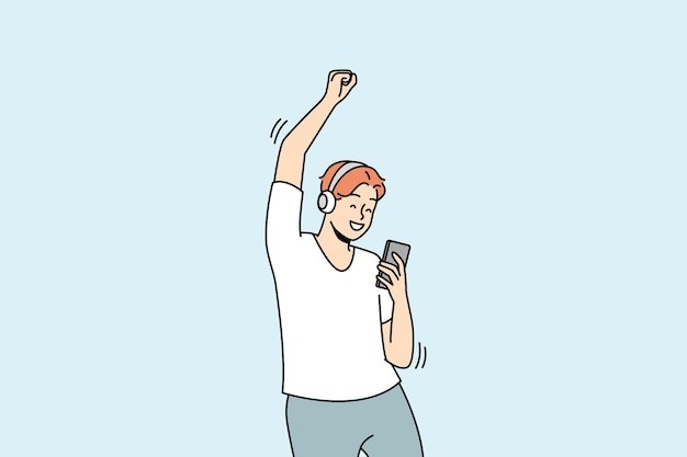 听音乐的男人描边插画