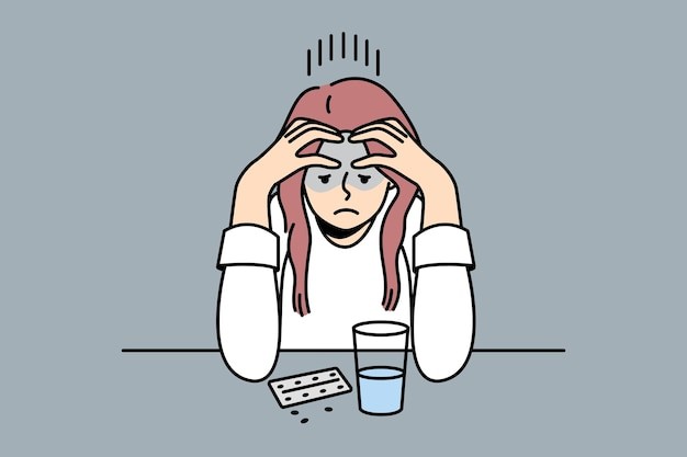 生病的女人描边插画