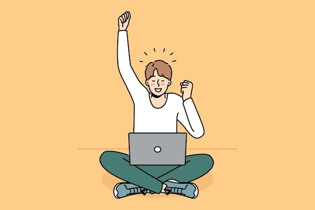 兴奋开心的男人描边插画