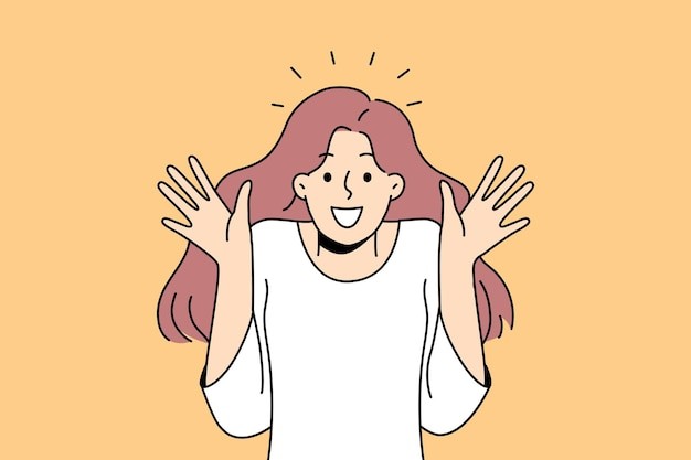 开心的女人描边插画