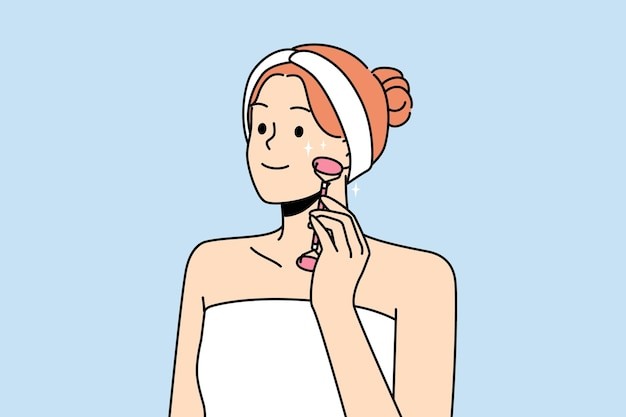 做脸部按摩的女人描边插画