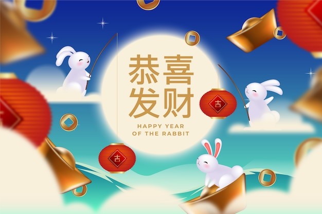 2023年新年春节兔年恭喜发财横幅背景