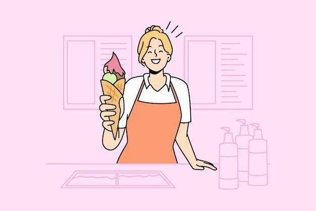 卖冰淇淋的女人描边插画
