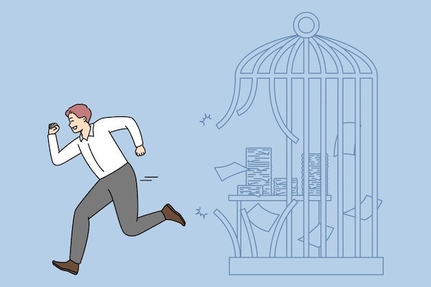 冲破牢笼的男人辞职描边插画