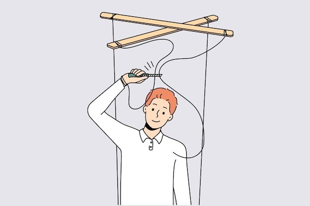 体现木偶打破桎梏描边插画