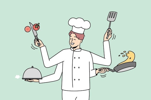 厨师的工作描边插画