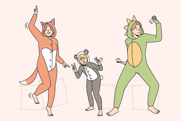 睡衣派对描边插画