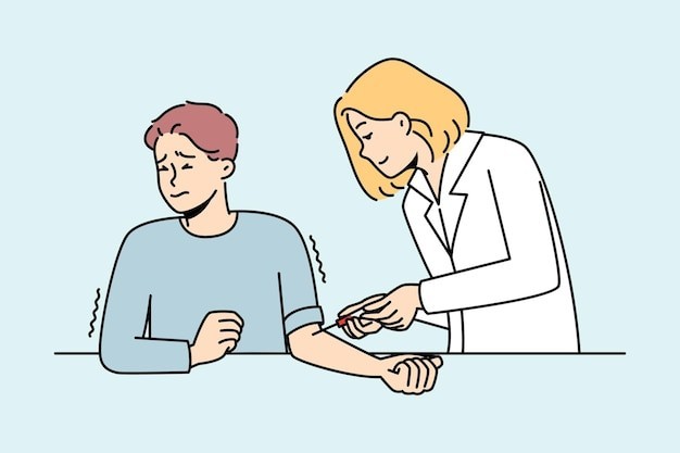 抽血的男人描边插画