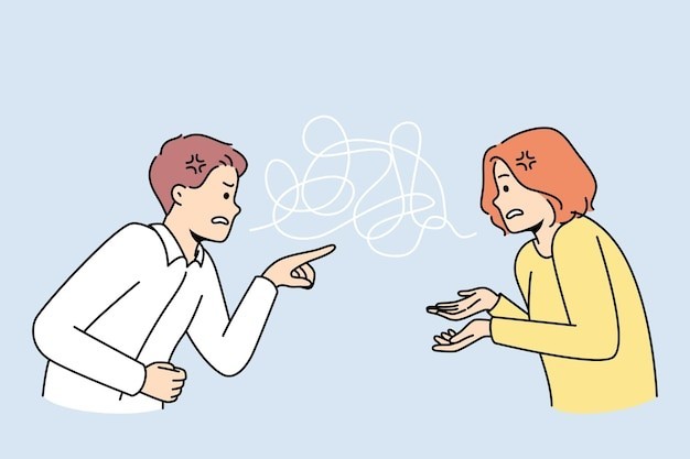 夫妻吵架争吵描边插画