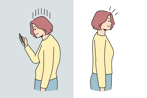 背部姿势驼背女人描边插画