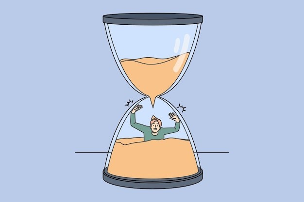 淹没在沙漏里的男人没有时间的男人描边插画