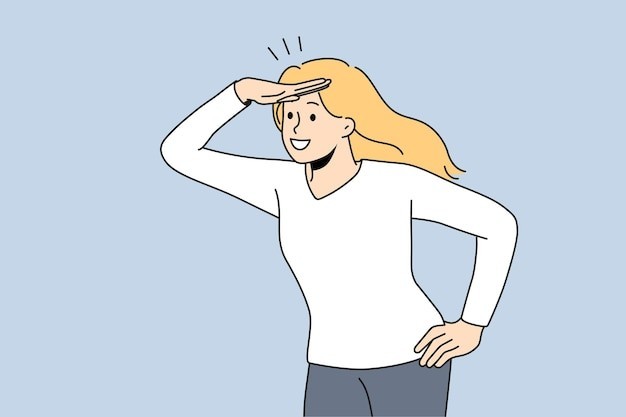 寻找机会的女人描边插画