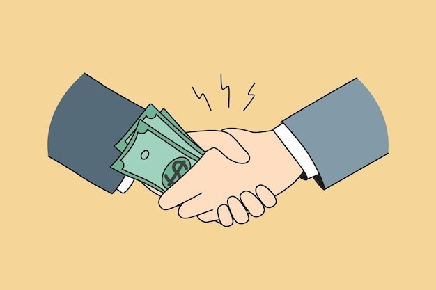 握手交易钞票描边插画