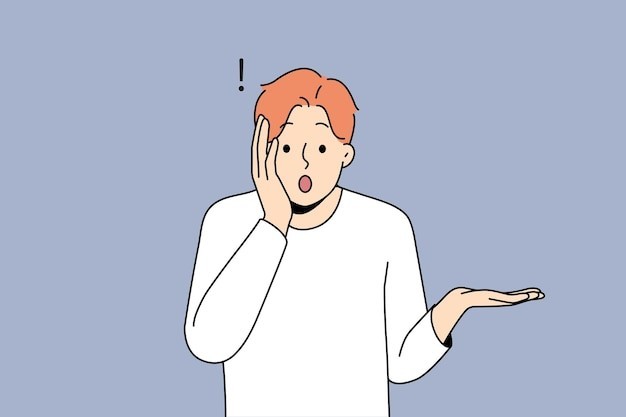 震惊难以置信的男人描边插画