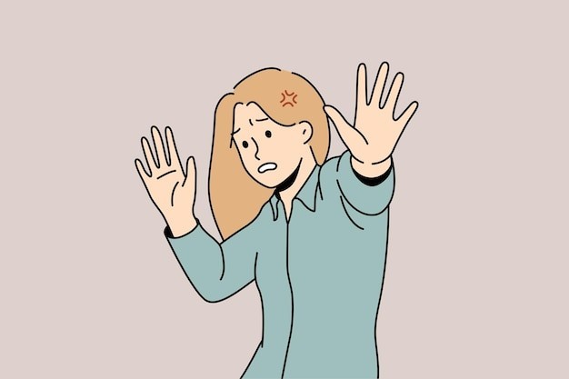 害怕的女人描边插画