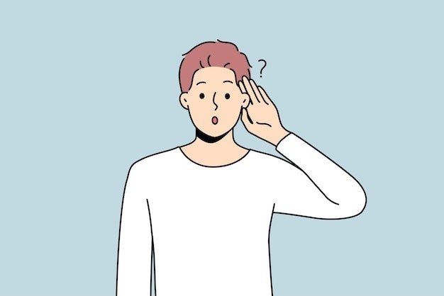 男人手搭在耳朵上仔细听描边插画