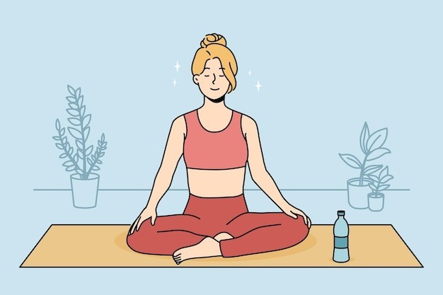 做瑜伽的女人描边插画