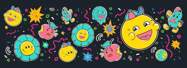 涂鸦风格花朵笑脸插画