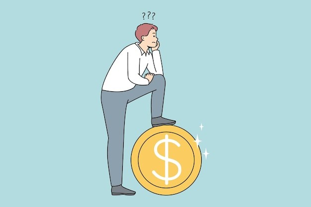 思考财务问题的男人描边插画